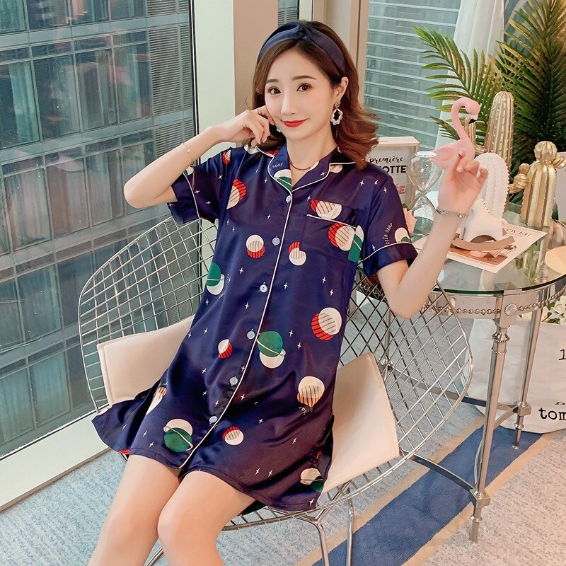 Summer Korean Version Print Silk Sleep Dress