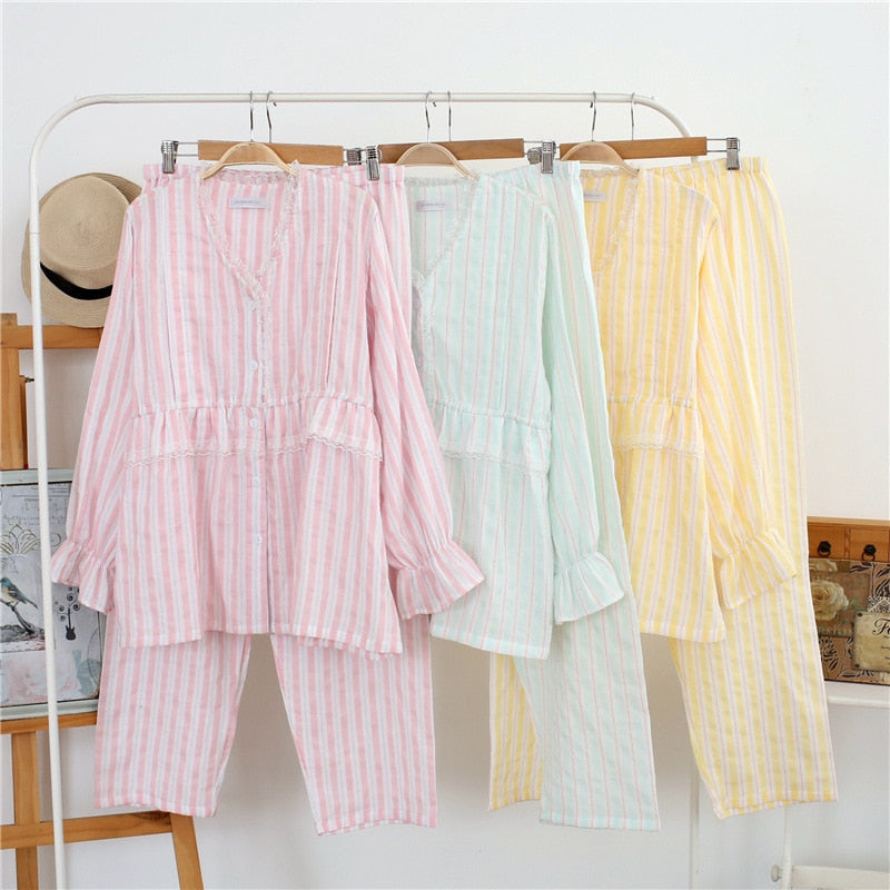 Summer Lace V-neck Stripe Sleepwear Plus