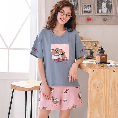 Summer New Lovely Print Couple Pyjamas Set