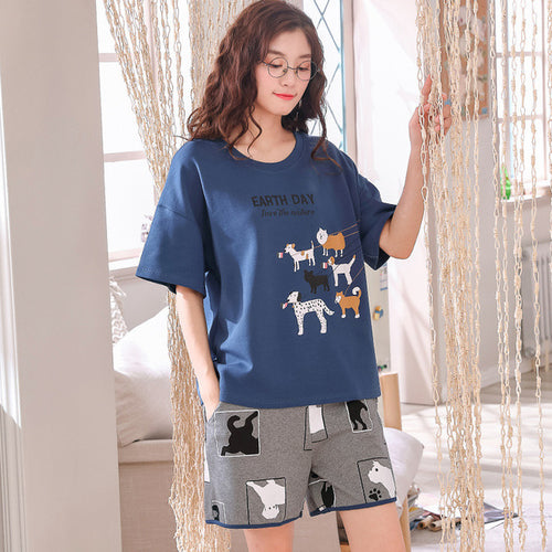 Summer New Lovely Print Couple Pyjamas Set