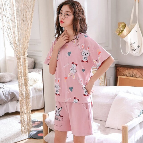 Summer New Lovely Print Couple Pyjamas Set