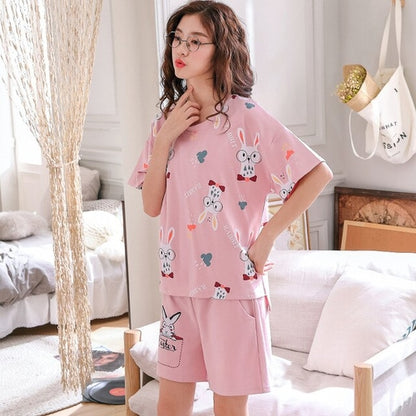 Summer New Lovely Print Couple Pyjamas Set