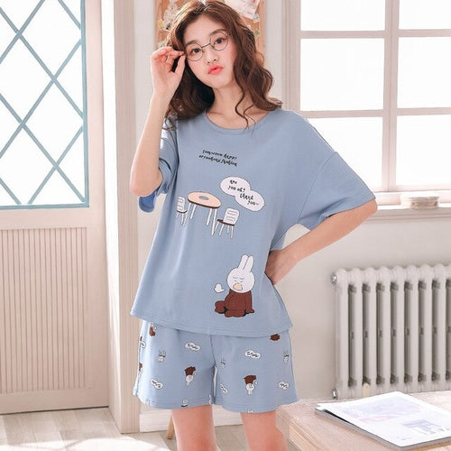 Summer New Lovely Print Couple Pyjamas Set