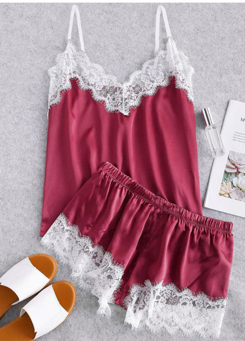 Summer New Sexy Lace Edging Satin Sleepwear