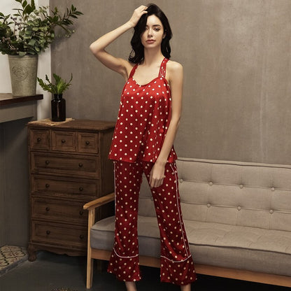 Summer New Wide Leg Pants Satin Pyjamas Set