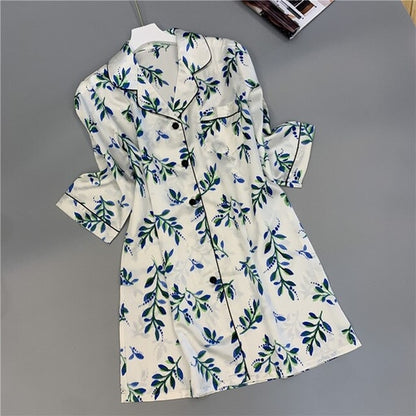 Summer Night Dress Short Sleeve Silk