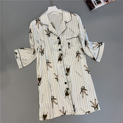 Summer Night Dress Short Sleeve Silk