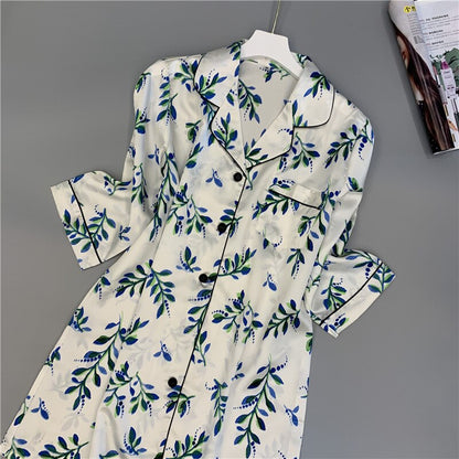 Summer Night Dress Short Sleeve Silk