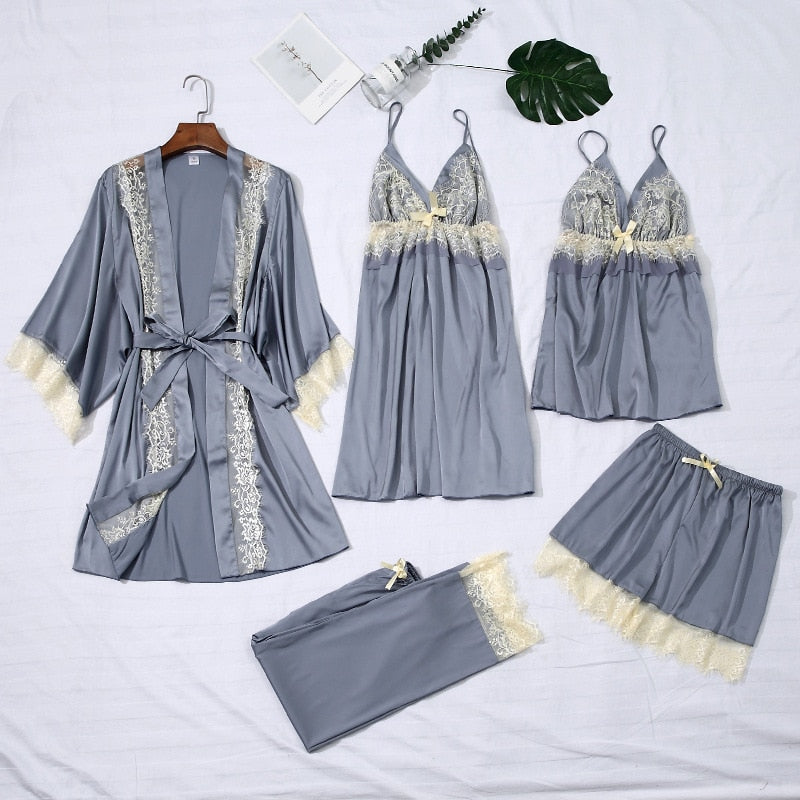 Summer Thin Ice Silk Gown Robe Nightwear