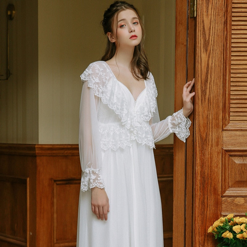 Summer Thin Sexy Lace Satin Robe Nightgown