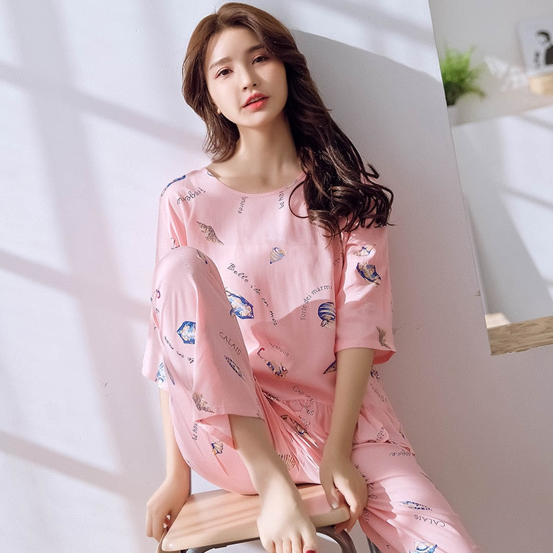 Sweet Style Cartoon Print Cute Pajama Summer