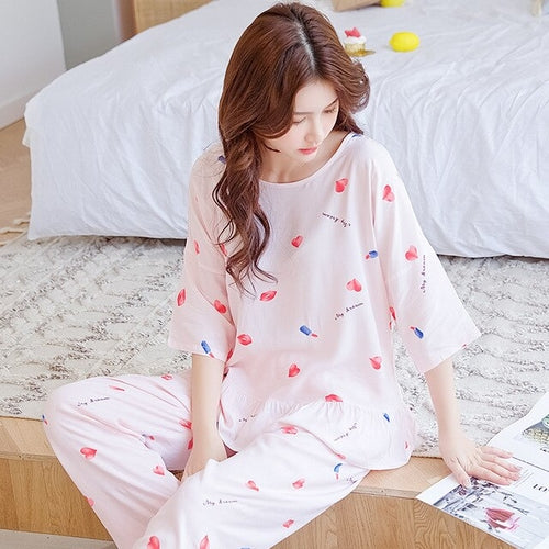 Sweet Style Cartoon Print Cute Pajama Summer