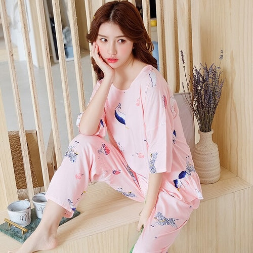 Sweet Style Cartoon Print Cute Pajama Summer