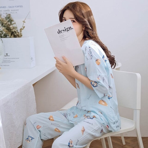 Sweet Style Cartoon Print Cute Pajama Summer