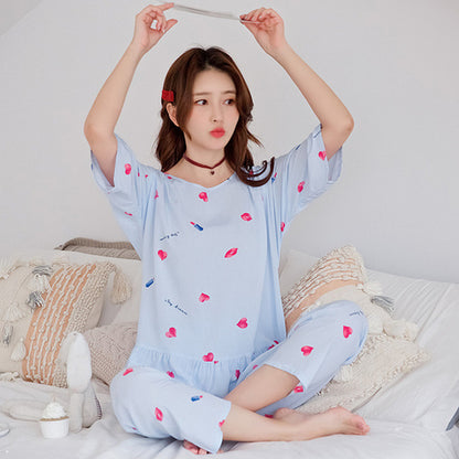 Sweet Style Cartoon Print Cute Pajama Summer