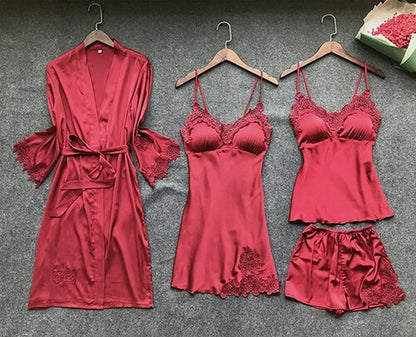 Women Pajamas 4-Pieces Sets Sexy Lace