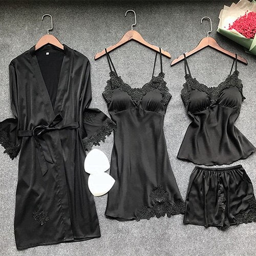 Women Pajamas 4-Pieces Sets Sexy Lace