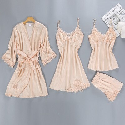 Women Pajamas 4-Pieces Sets Sexy Lace