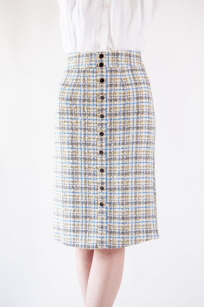 Luxe Plaid Tweed Pencil Skirt