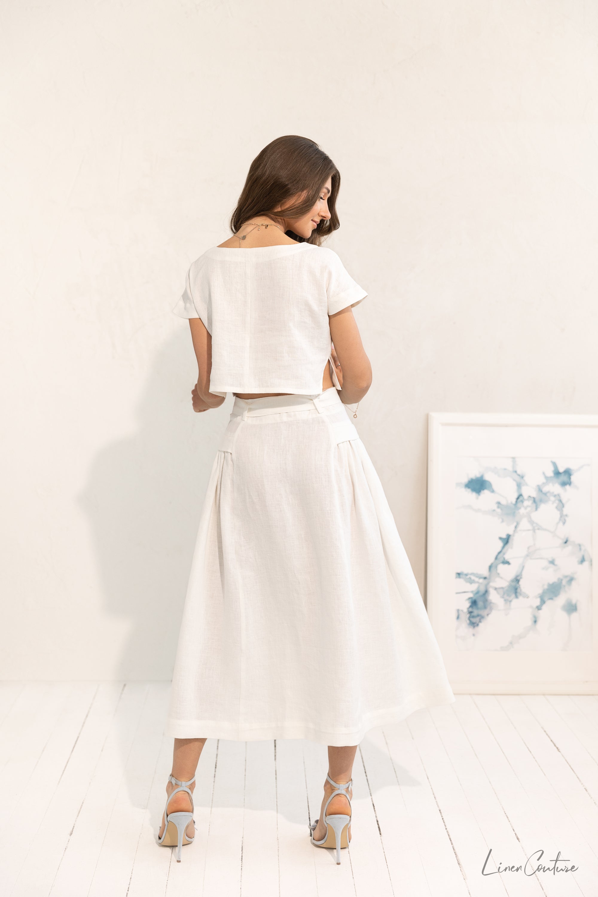 Taormina Set | Linen Crop Top and Flared Midi Skirt