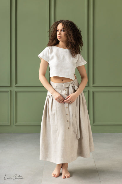 Taormina Set | Linen Crop Top and Flared Midi Skirt