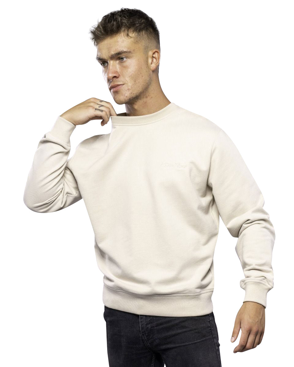 100% COTTON CREW NECK UNBRUSHED STONEWASHED SWEATSHIRT STONE