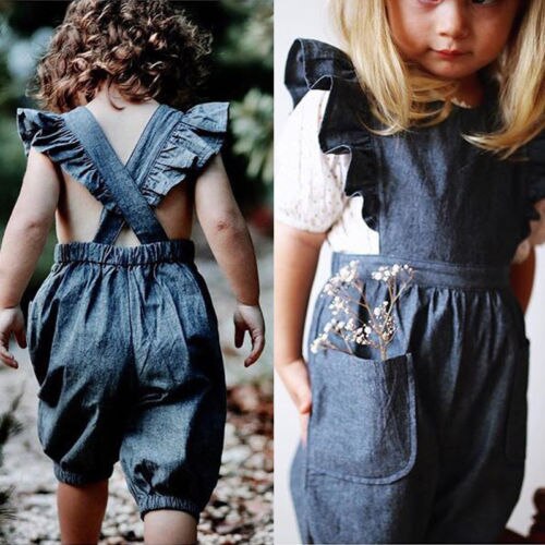 Ruffle Kids Baby Boy Girl Denim Romper Jeans