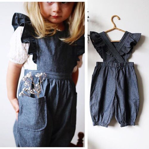 Ruffle Kids Baby Boy Girl Denim Romper Jeans