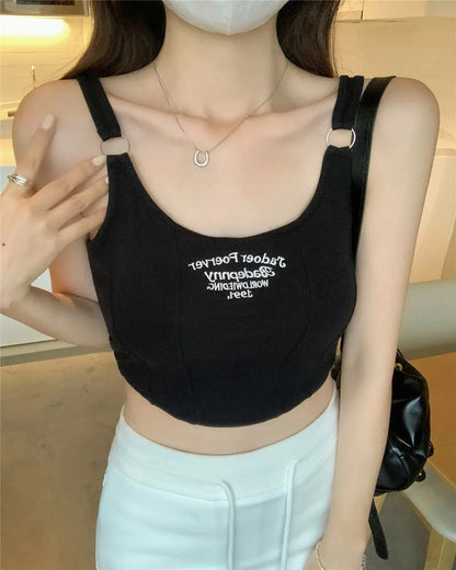 Women Sexy Crop Tops Letter Printing Crop Tops Sleeveless Vest Summer