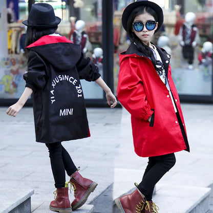 Two Sides Wear Jackets for Girl Hooded Thin Autumn Jacket Children