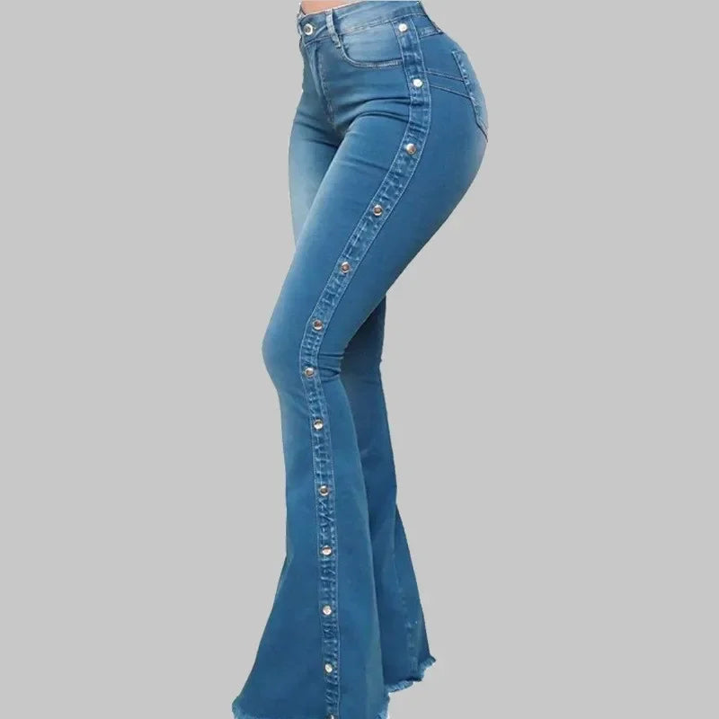 Jeans High Waist Strecth Denim Flare Pants Women Vintage Trousers