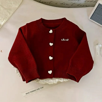 Autumn New Baby Girls Solid Color Knitted Cardigan Sweater Korean