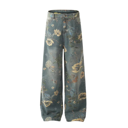 UNCLEDONJM Floral Print Jeans Y2k Men’s Jeans Streetwear Pants for Men