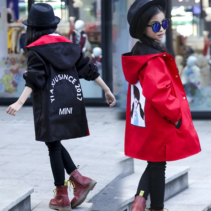 Two Sides Wear Jackets for Girl Hooded Thin Autumn Jacket Children