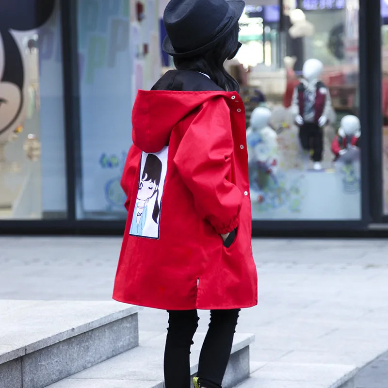 Two Sides Wear Jackets for Girl Hooded Thin Autumn Jacket Children