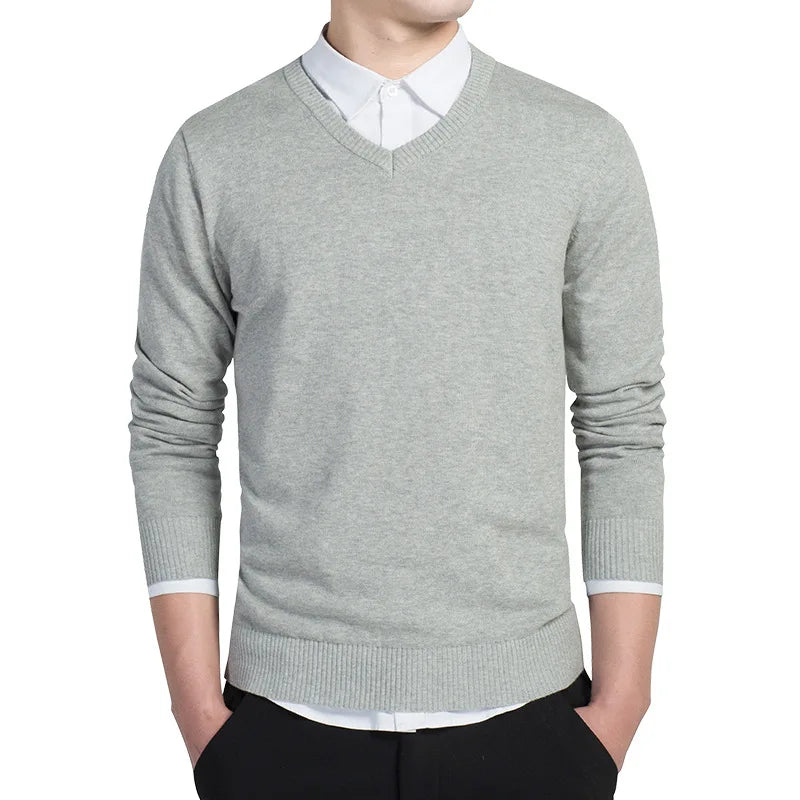 Sweater Men 2024 Autumn Casual Pullovers Men V-Neck Solid Cotton