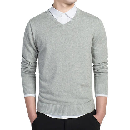 Sweater Men 2024 Autumn Casual Pullovers Men V-Neck Solid Cotton