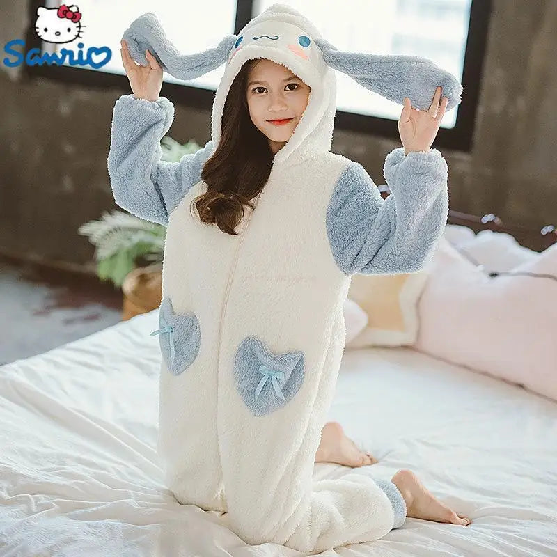 Sanrioed Plush Anime Cinnamoroll Winter Flannel Kids Rompers Girl Boy