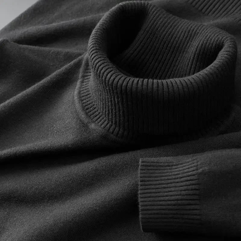 New Mens Knitted Sweaters Solid Color Turtleneck Breathable Pullovers