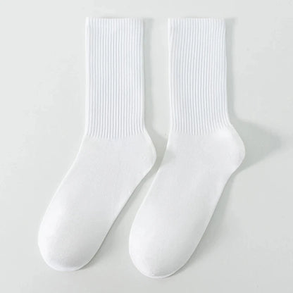 6 Pairs Middle Tube Socks For Men And Women Solid Colour In White and