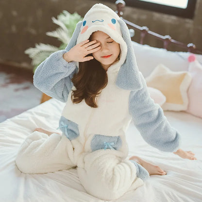 Sanrioed Plush Anime Cinnamoroll Winter Flannel Kids Rompers Girl Boy