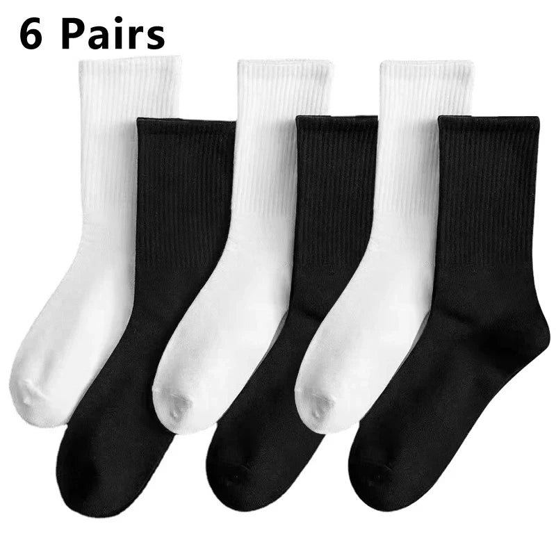 6 Pairs Middle Tube Socks For Men And Women Solid Colour In White and