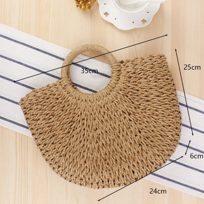 Summer Top Handle Semi Circle Straw Bag