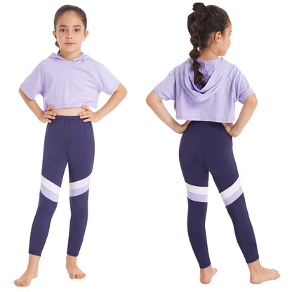 Kids Girls Sport Suit Modern Dance Wear Workout Gymnastics Outfits