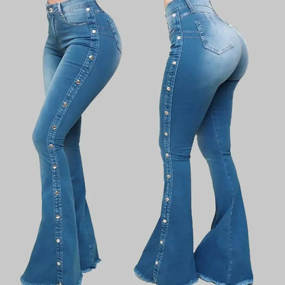 Jeans High Waist Strecth Denim Flare Pants Women Vintage Trousers