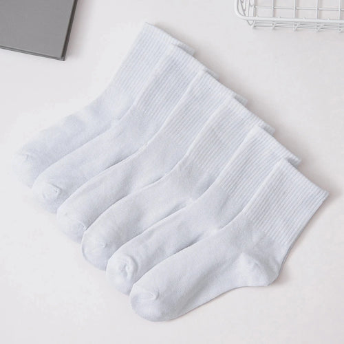 6 Pairs Middle Tube Socks For Men And Women Solid Colour In White and