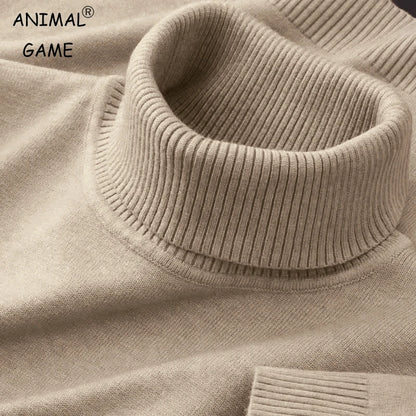 New Mens Knitted Sweaters Solid Color Turtleneck Breathable Pullovers