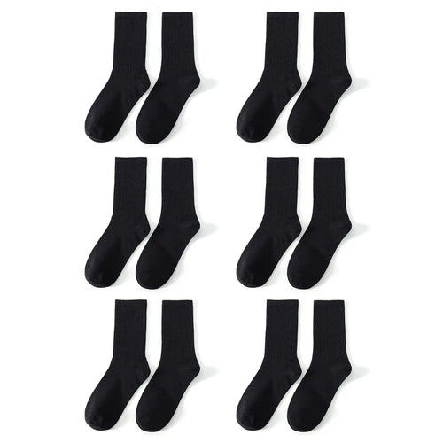 6 Pairs Middle Tube Socks For Men And Women Solid Colour In White and