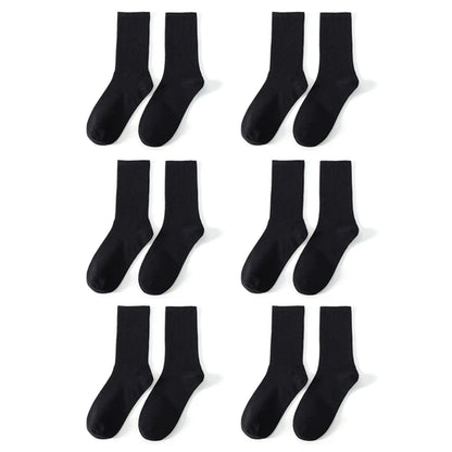 6 Pairs Middle Tube Socks For Men And Women Solid Colour In White and