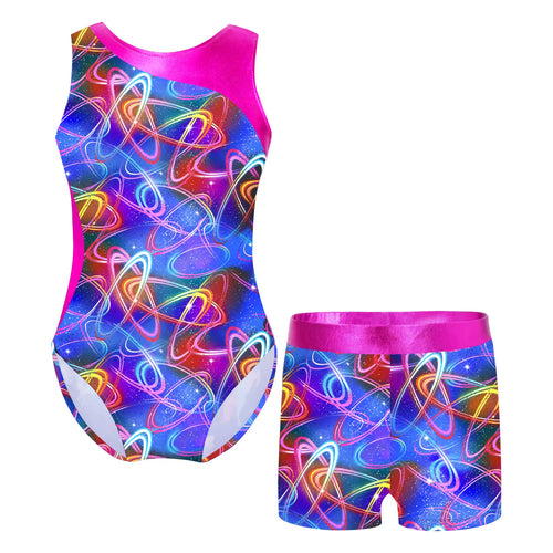 Kids Girls Gymnastics Sport Dance Leotard Set Jumpsuit Fancy Print